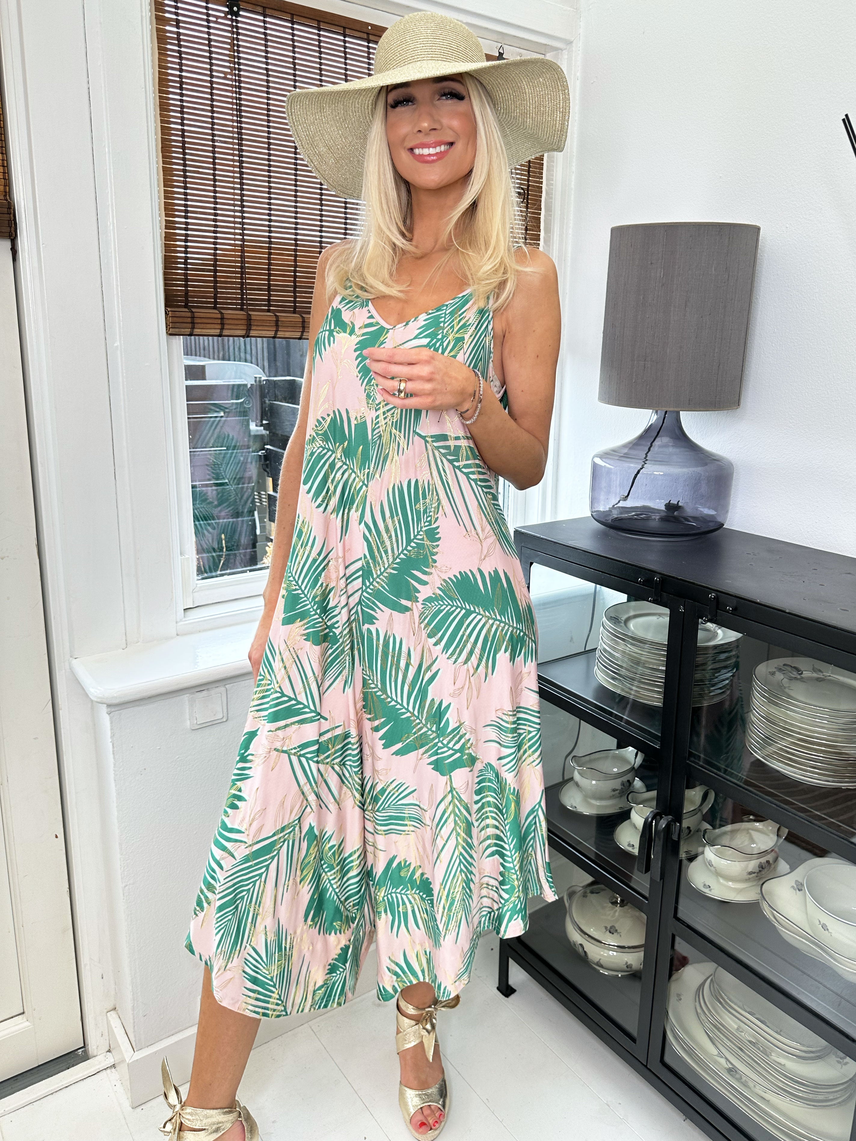 Felicia palm - Stretchig byxdräkt med vida ben - Turquoise